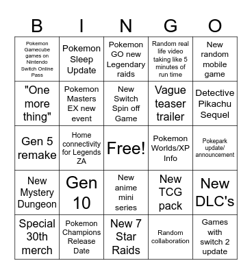 Pokemon Presents 2/27/2026 Bingo Card