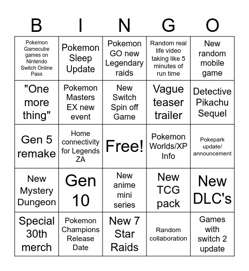 Pokemon Presents 2/27/2026 Bingo Card