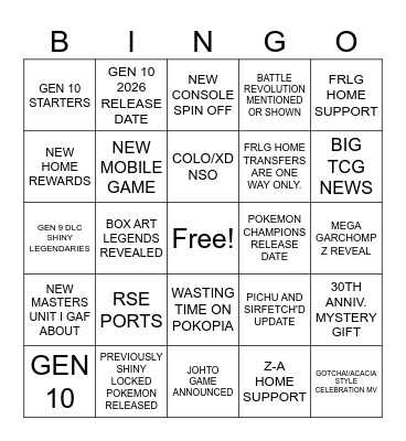 POKEMON PRESENTS Bingo Card