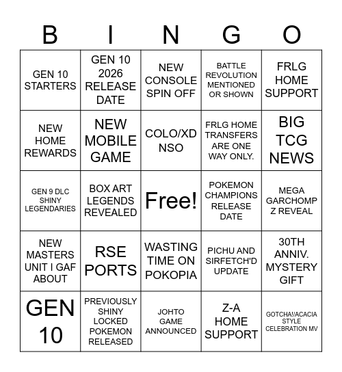 POKEMON PRESENTS Bingo Card