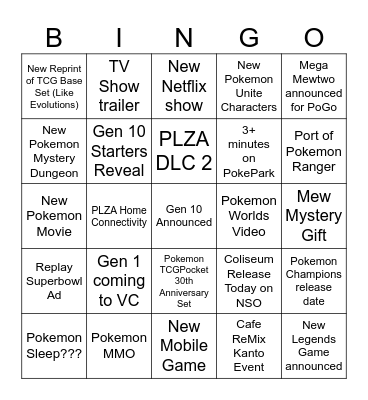 Pokemon 30th Anniversary Presents Bingo Card