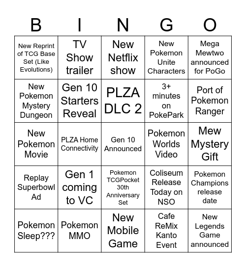 Pokemon 30th Anniversary Presents Bingo Card