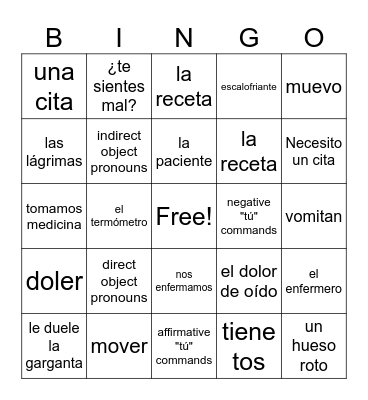 Sp 2 LaMay U2 Medical Words Bingo Card