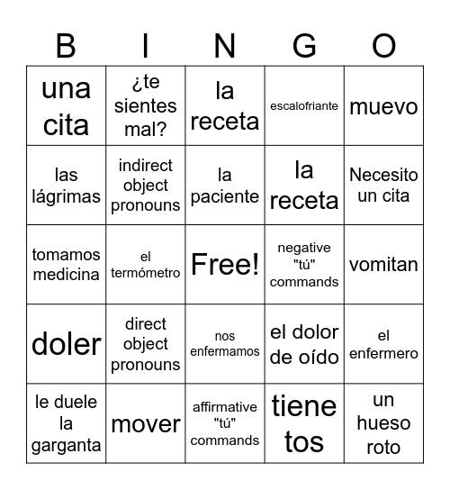 Sp 2 LaMay U2 Medical Words Bingo Card