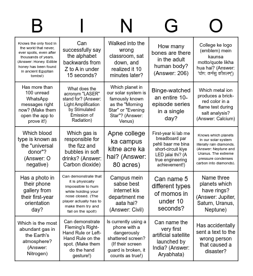 Human Bingo Card
