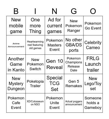 Pokemon Day 2026 Bingo Card