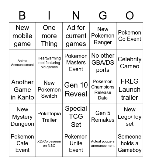 Pokemon Day 2026 Bingo Card
