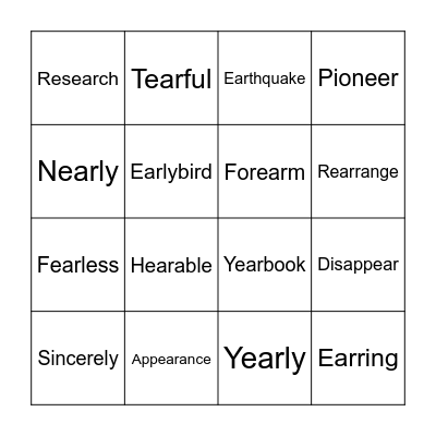 -EAR Family Bingo Card