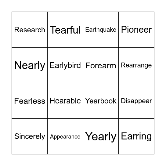 -EAR Family Bingo Card