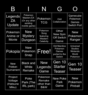 Pokemon 30th Anniversary Bingo Card