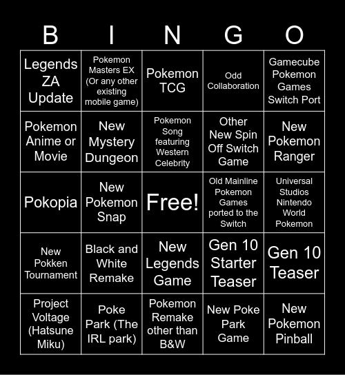Pokemon 30th Anniversary Bingo Card
