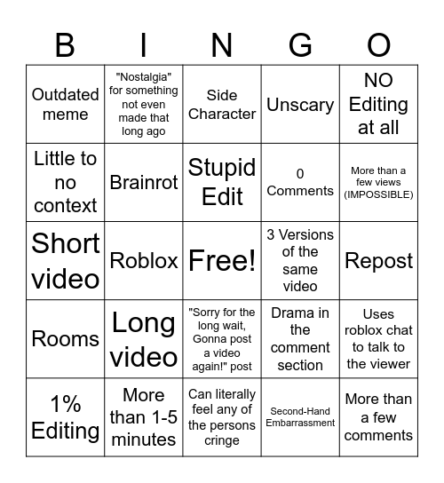 my channels bingo Card