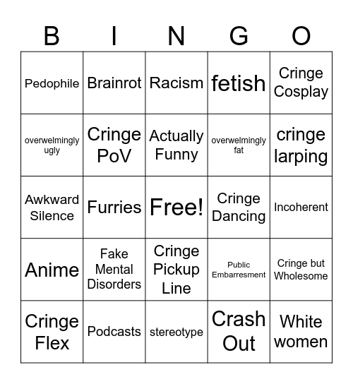 Cringe Comp Bingo Card