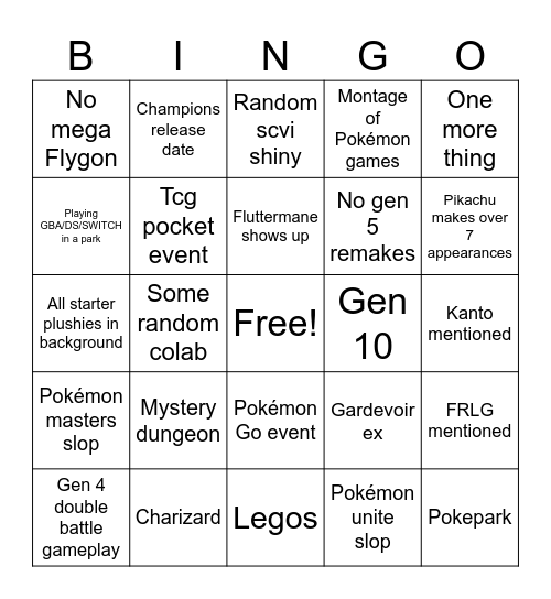 Pokémon Day 2026 Bingo Card