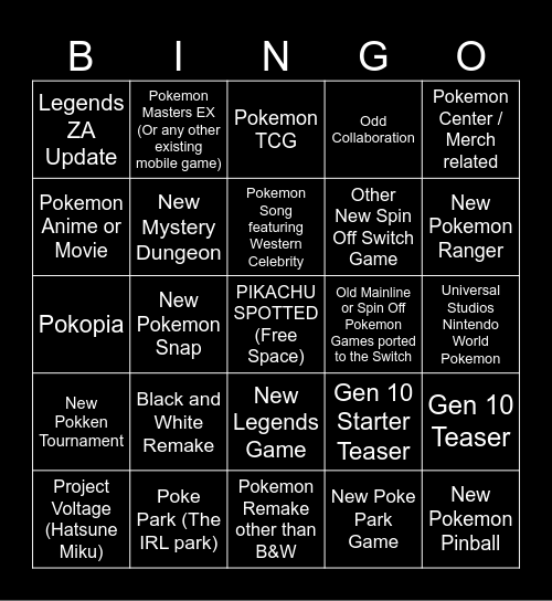 Pokemon 30th Anniversary Bingo Card