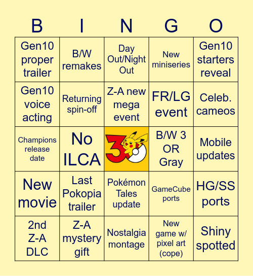 Pokémon Day ‘26 (30th Anniversary!) Bingo Card