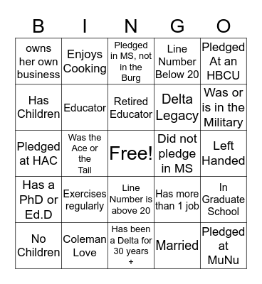 Getting to Know My Sorors Bingo Card
