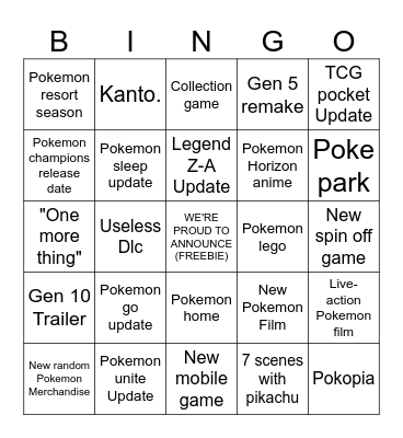 Pokemon Present 2026 Bingo Card
