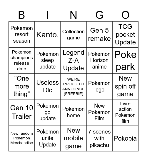 Pokemon Present 2026 Bingo Card