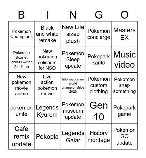 Pokemon 2026 predict Bingo Card