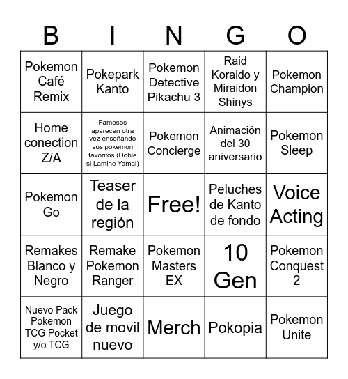 Pokemon Present 30th Bingo Card