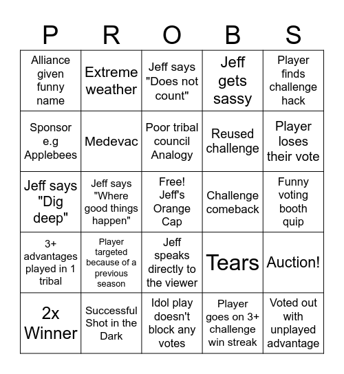 Survivor 50 Bingo Card