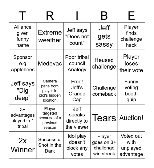 Survivor 50 Bingo Card