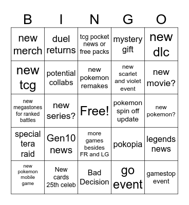 Pokemon Bingo Card