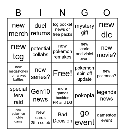 Pokemon Bingo Card