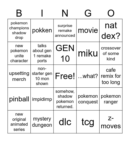 pokemon Bingo Card
