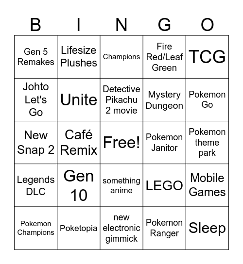 Pokemon Bingo Card