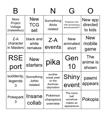 Pokemon presents 2026 Bingo Card