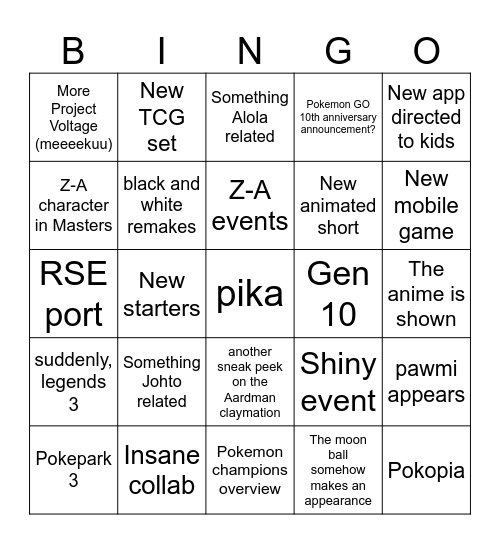 Pokemon presents 2026 Bingo Card