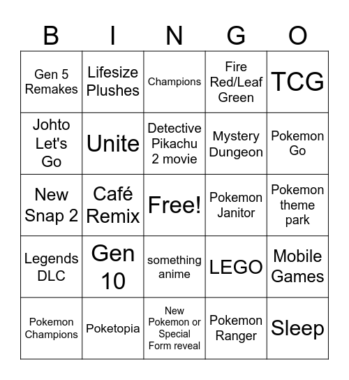 Pokemon Bingo Card