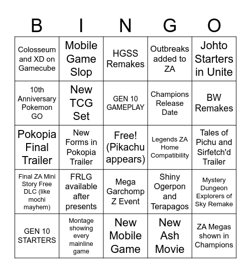 POKEMON PRESENTS 27/2/26 Bingo Card