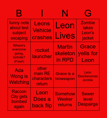 Resident Evil Bin9o Bingo Card
