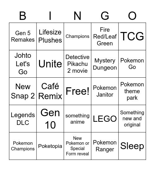 Pokemon Bingo Card