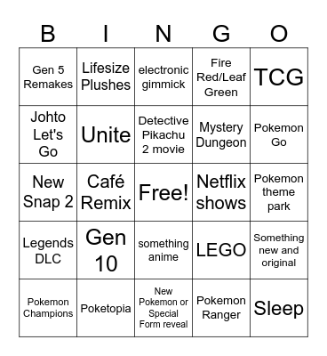 Pokemon Bingo Card