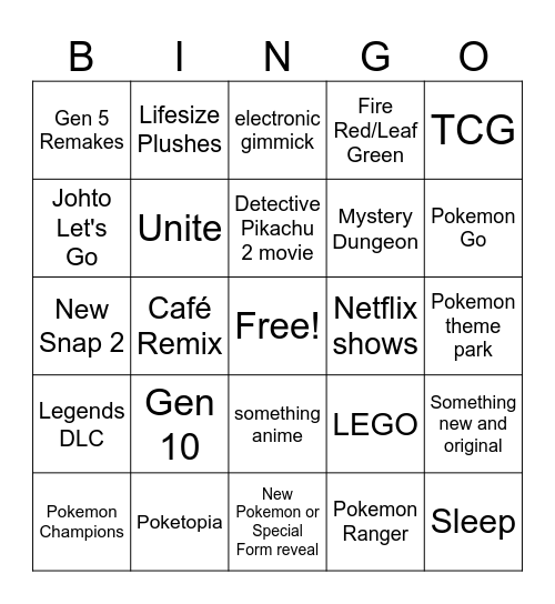 Pokemon Bingo Card