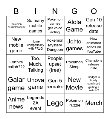 Pokemon Presents 2026 Bingo Card