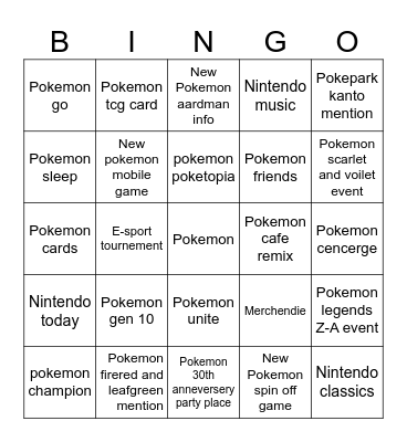 Pokemon presents Bingo Card
