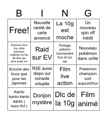 Pokemon présent Bingo Card