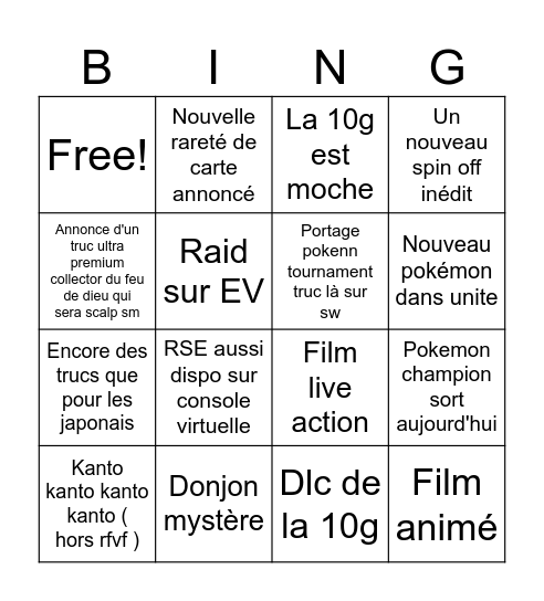 Pokemon présent Bingo Card
