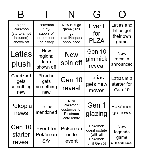 Pokémon 30th anniversary Bingo Card