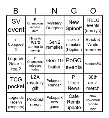 Pokemon Presents 2026 Bingo Card