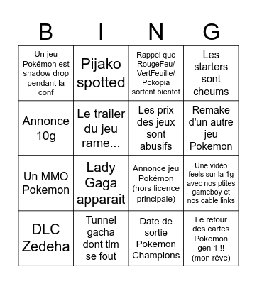 POKEMON PRESENTS 27/02 Bingo Card