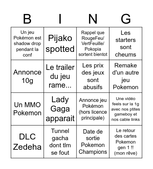 POKEMON PRESENTS 27/02 Bingo Card