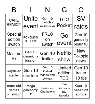 Pokemon Day Presents 2026 Predictions Bingo Card