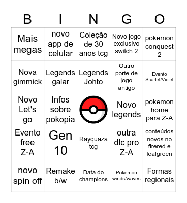 Pokemon Presents Bingo Card