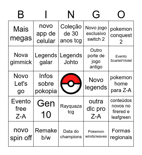 Pokemon Presents Bingo Card